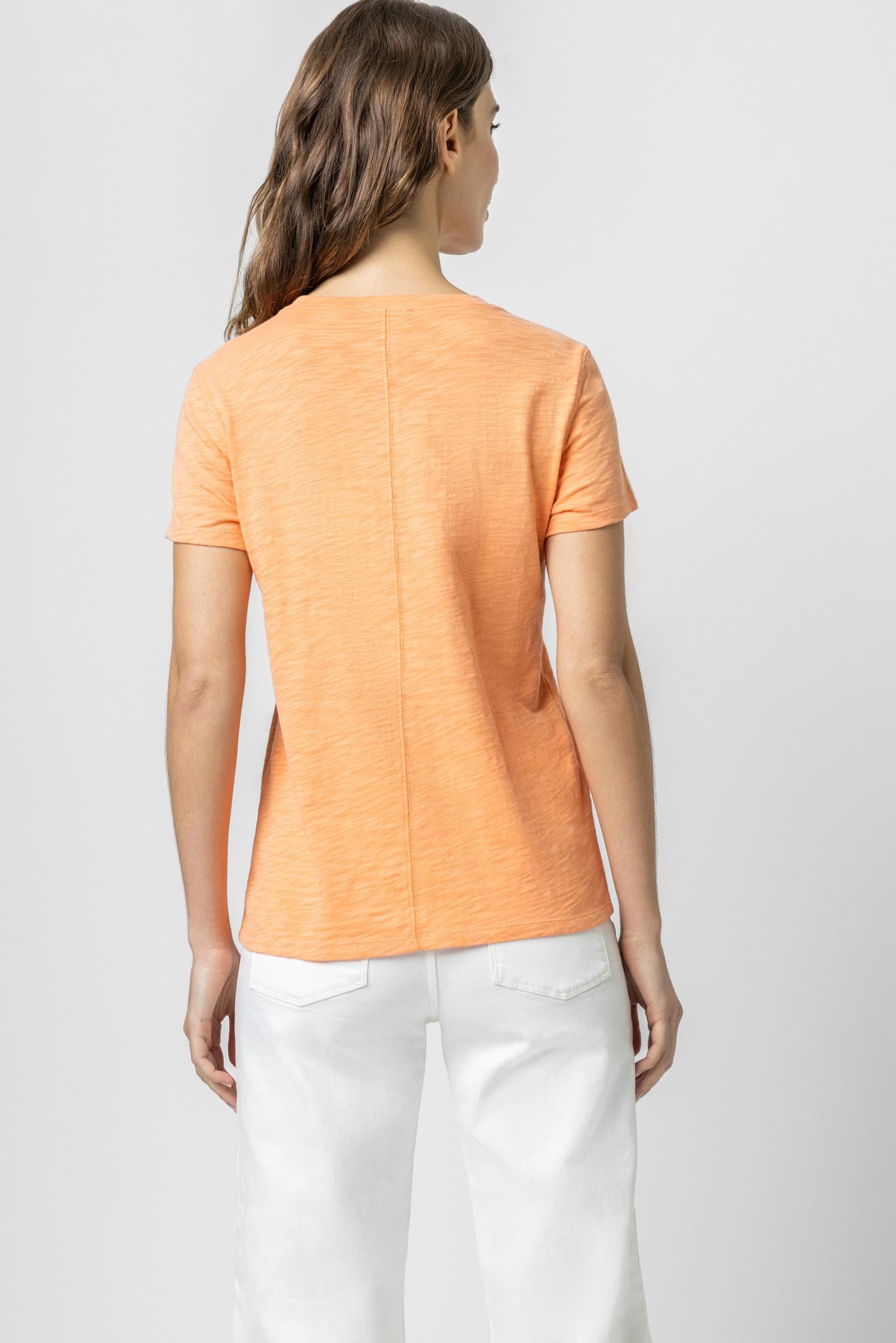 Short Sleeve Back Seam Crewneck Womens Top Melon A2