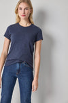 Short Sleeve Back Seam Crewneck Womens Top Navy A1