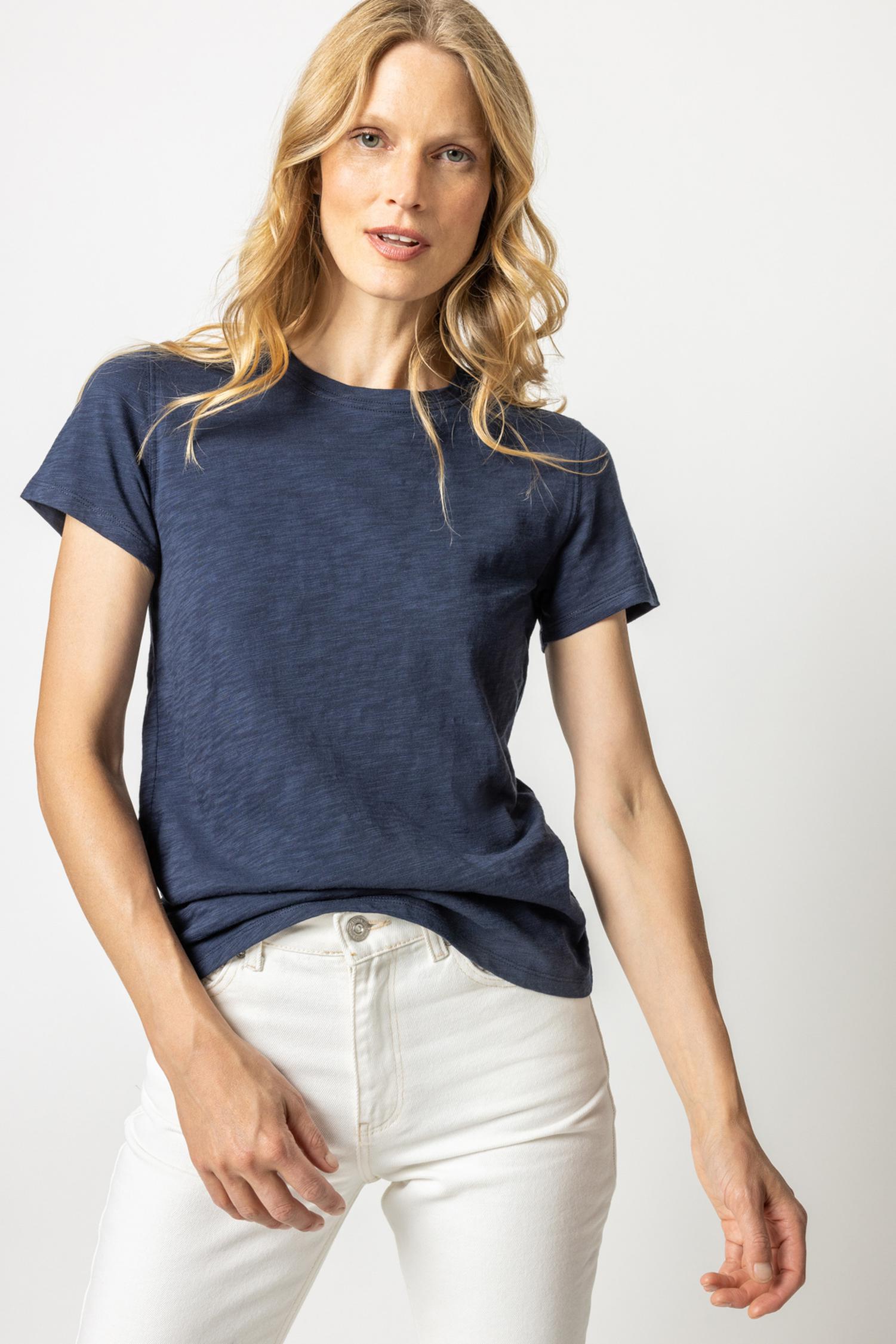 Short Sleeve Crewneck Womens Top Navy A1