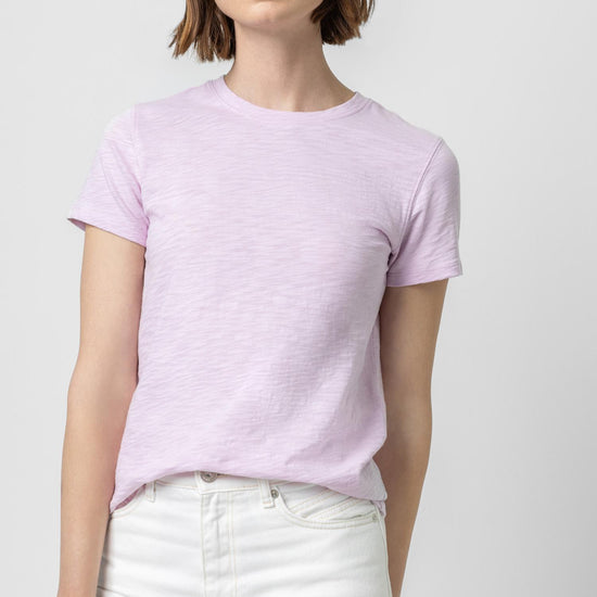 Short Sleeve Back Seam Crewneck Womens Top Orchid A2