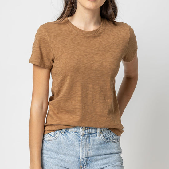 Short Sleeve Back Seam Crewneck Womens Top Russet A1