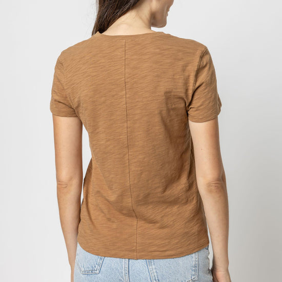 Short Sleeve Back Seam Crewneck Womens Top Russet A2
