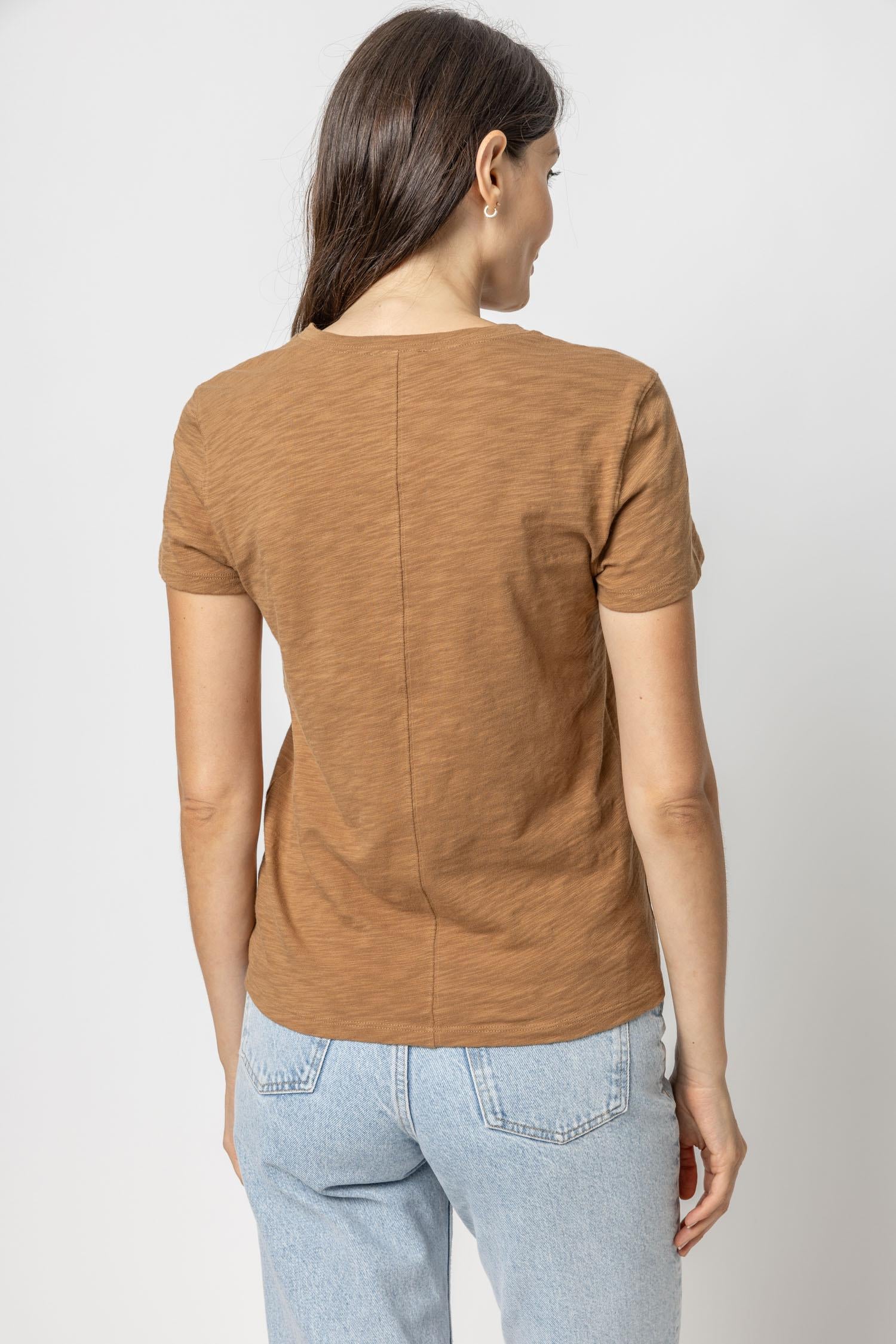 Short Sleeve Back Seam Crewneck Womens Top Russet A2