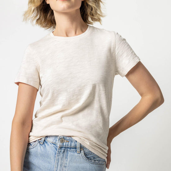 Short Sleeve Back Seam Crewneck Womens Top Talc A1
