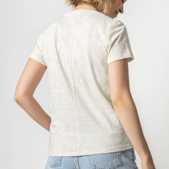 Short Sleeve Back Seam Crewneck Womens Top Talc A2