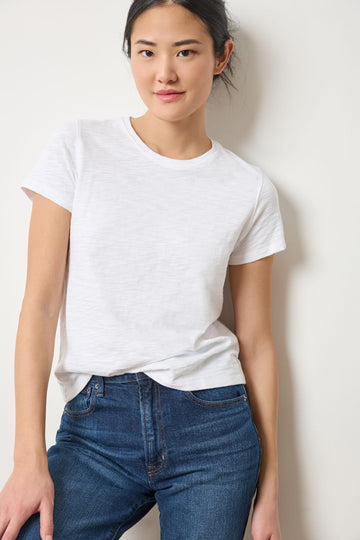 Short Sleeve Back Seam Crewneck in color White Image A1