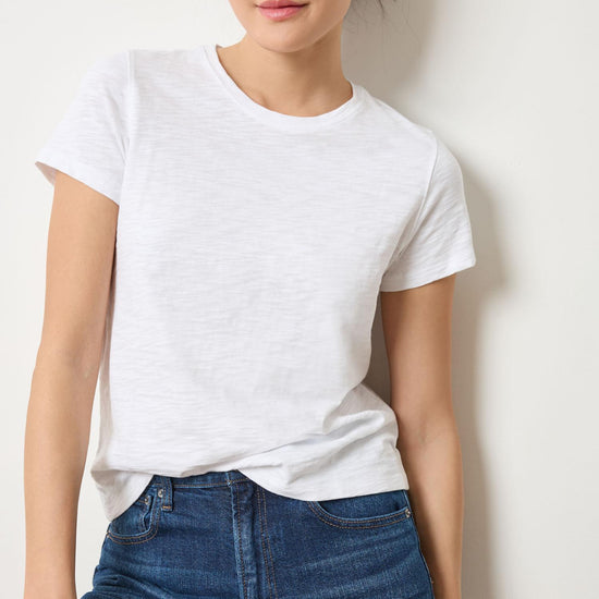 Short Sleeve Back Seam Crewneck Womens Top White A1