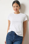 Short Sleeve Back Seam Crewneck Womens Top White A3