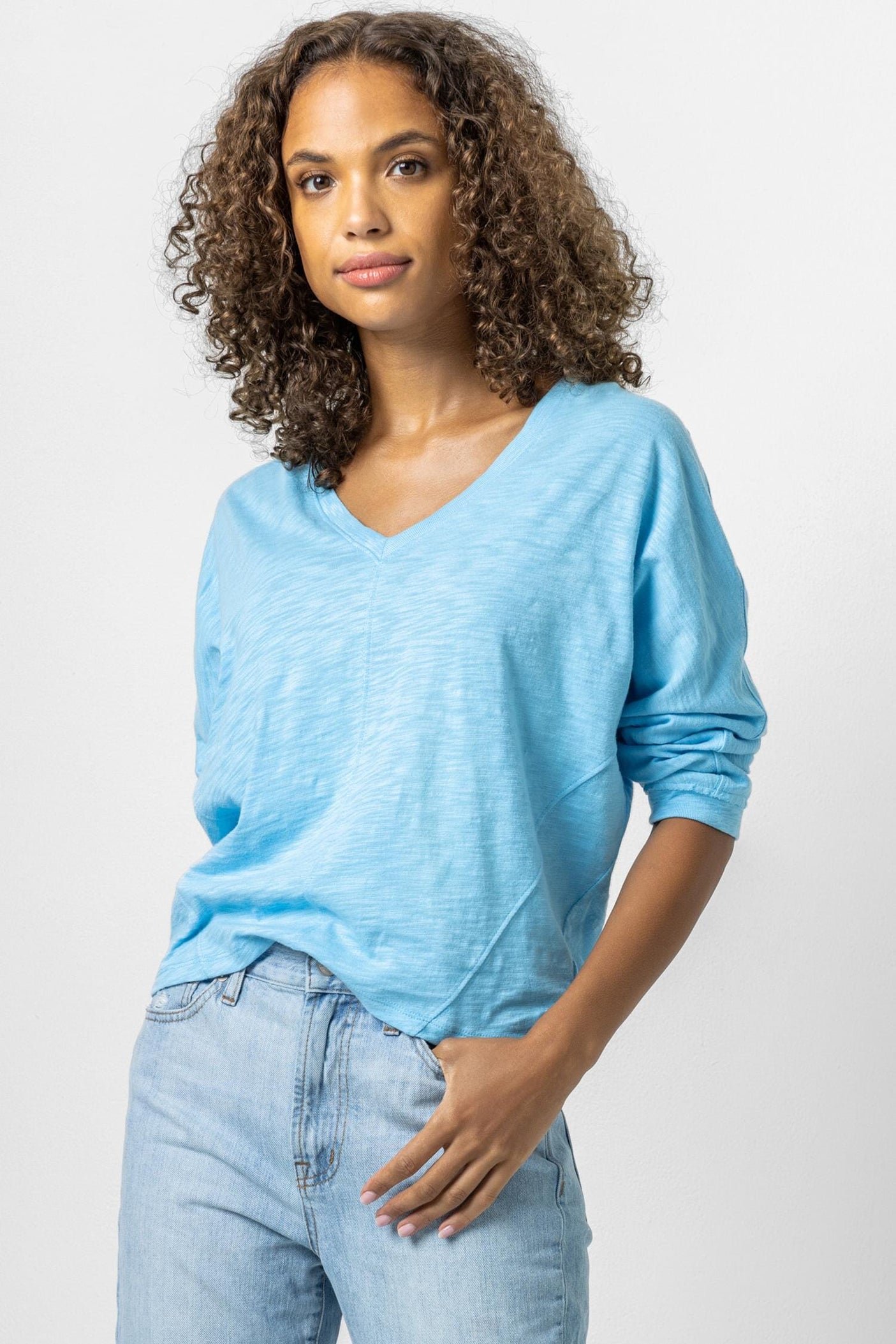 V-Neck Dolman with Seam Detail