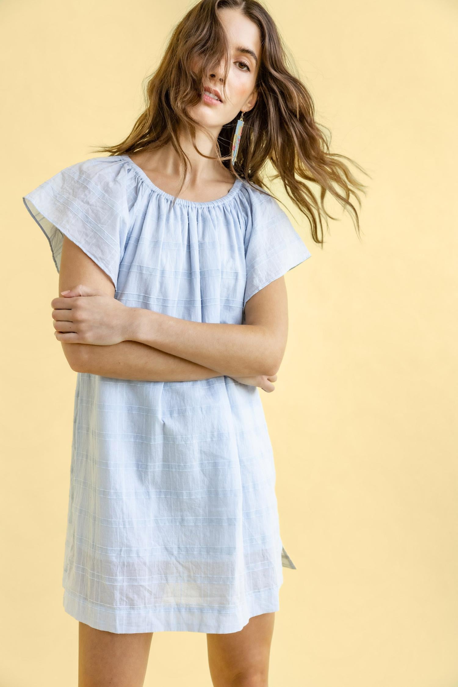 Flutter Sleeve Raglan Dress in color Breeze Image A1