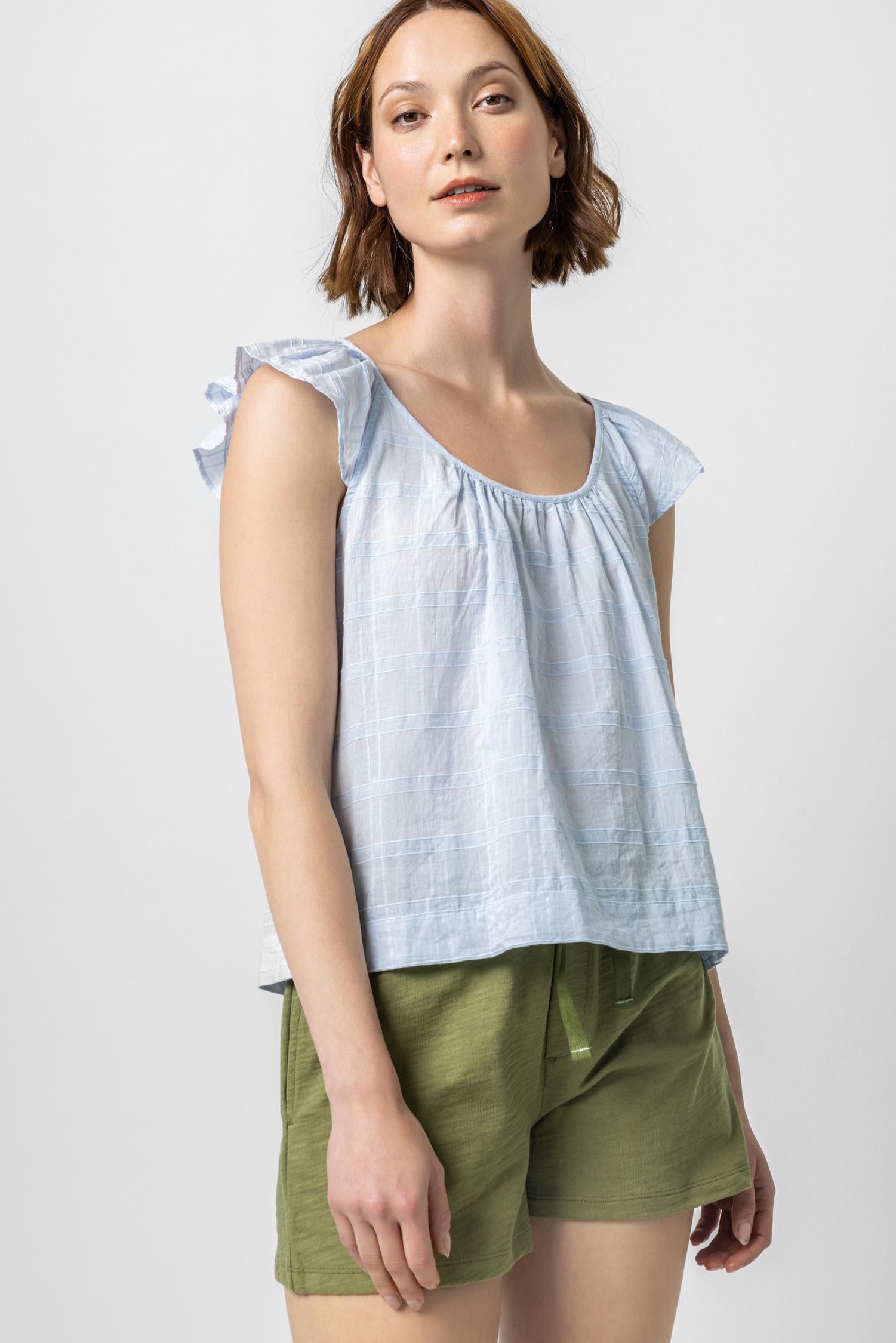 Ruffle Sleeve Top with Shirring Womens Top Breeze A1