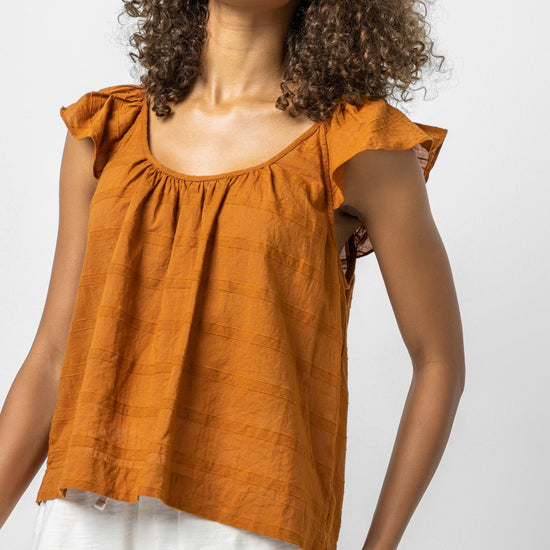 Ruffle Sleeve Top with Shirring Womens Top Copper A1