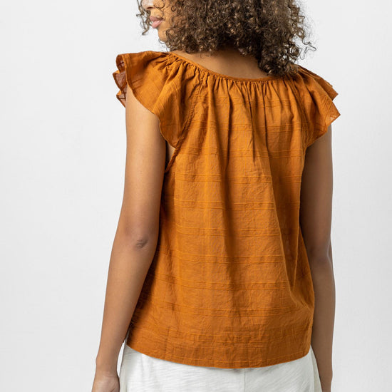 Ruffle Sleeve Top with Shirring Womens Top Copper A3