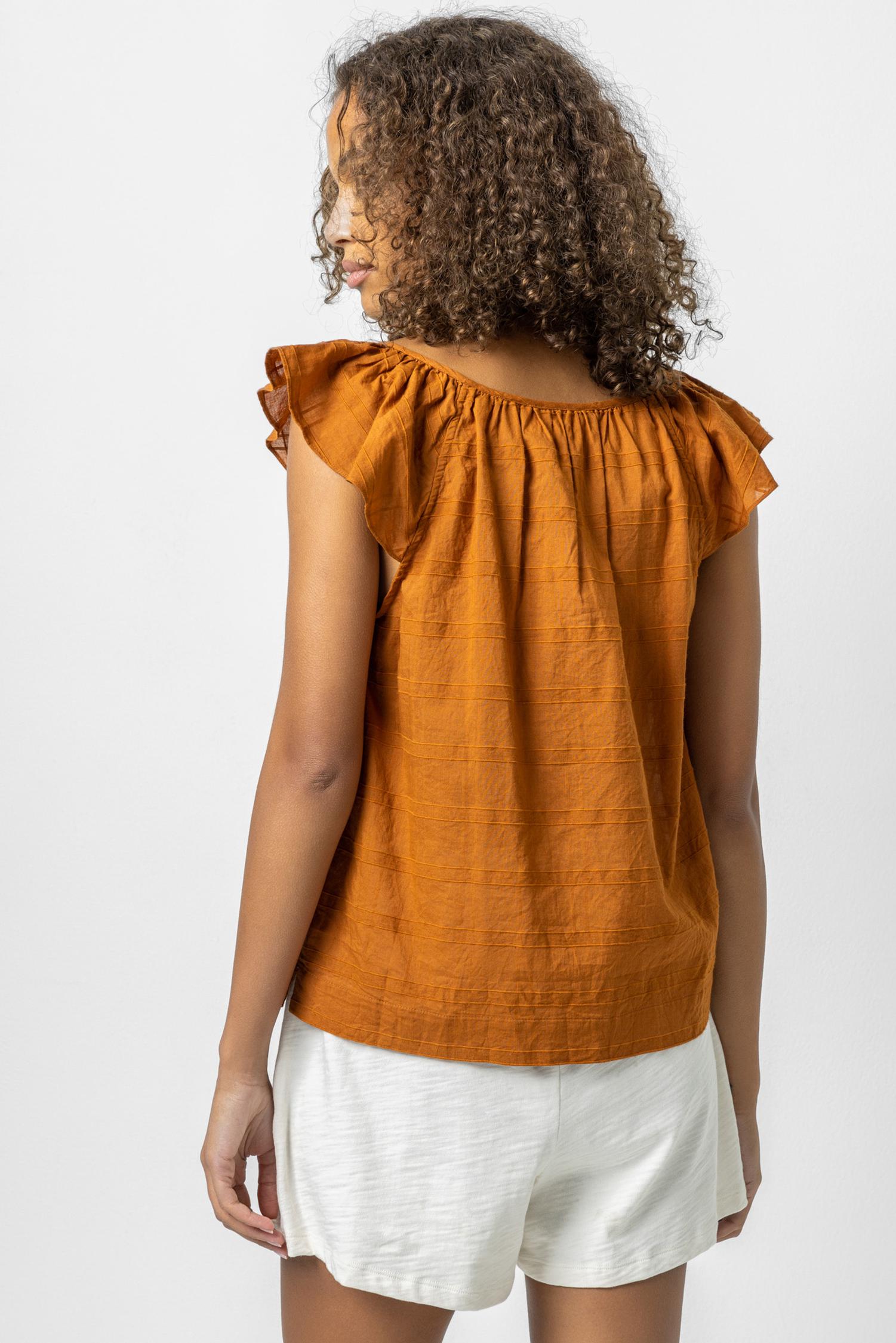 Ruffle Sleeve Top with Shirring Womens Top Copper A3