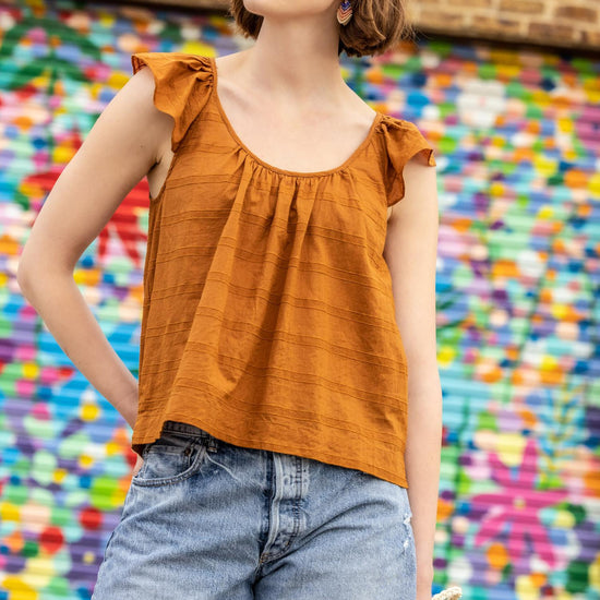 Ruffle Sleeve Top with Shirring Womens Top Copper C1