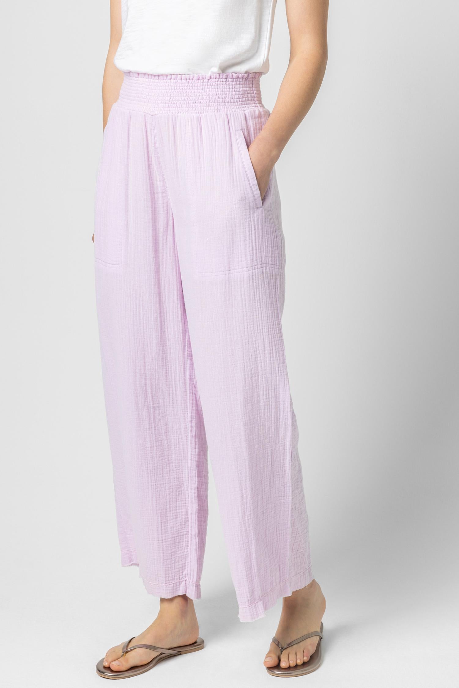 Smocked Waist Full Leg Pant Womens Pant Orchid A1