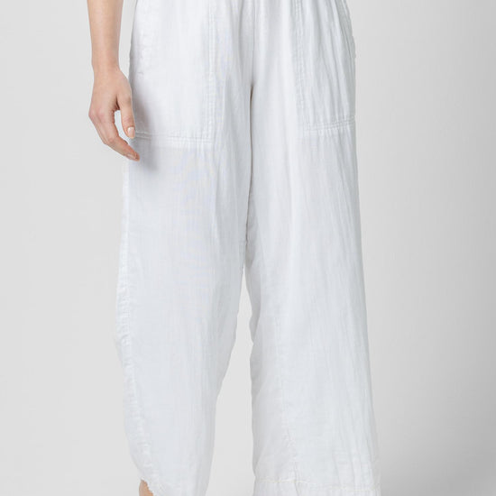 Smocked Waist Full Leg Pant Womens Pant White A1