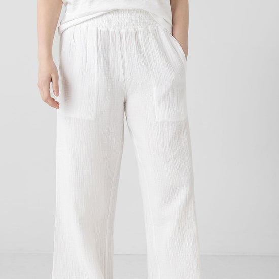 Smocked Waist Full Leg Pant Womens Pant White A3