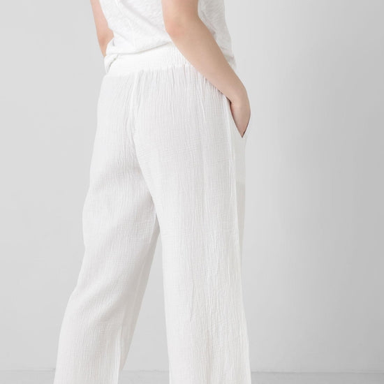 Smocked Waist Full Leg Pant Womens Pant White A4