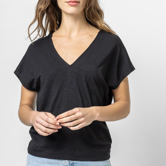 Double V Wedge Tee Womens Top Black A1