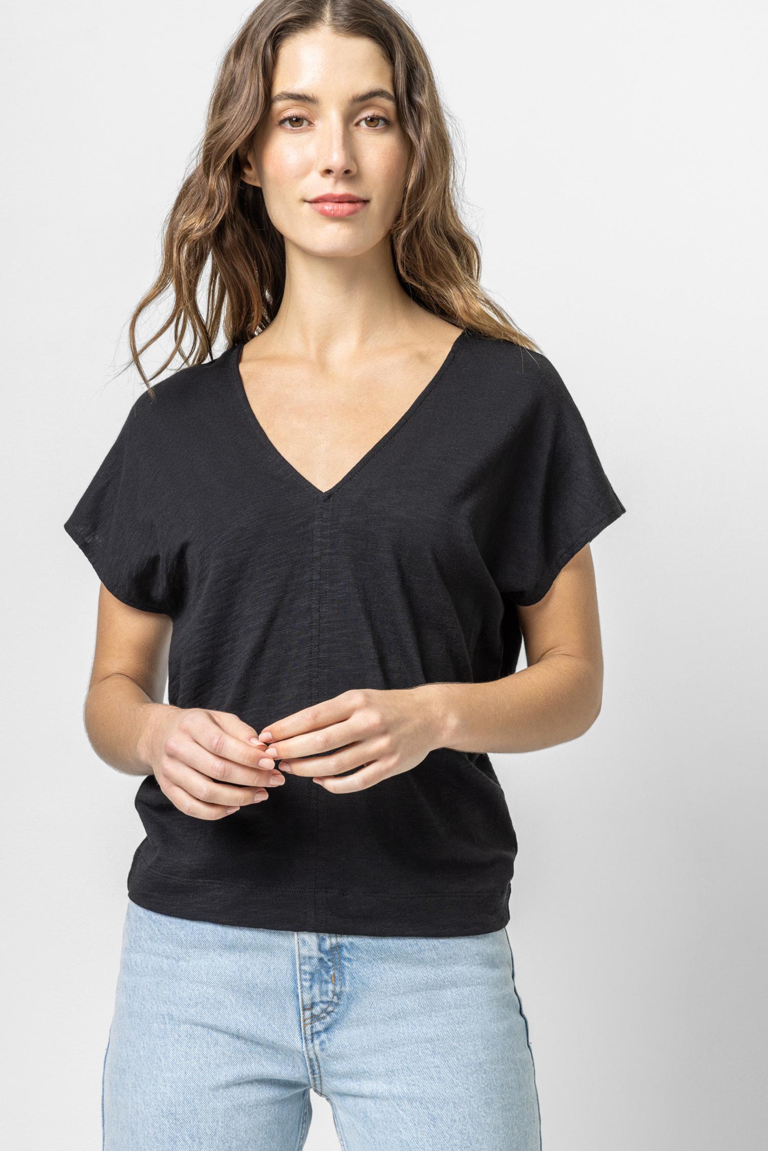 Double V Wedge Tee Womens Top Black A1