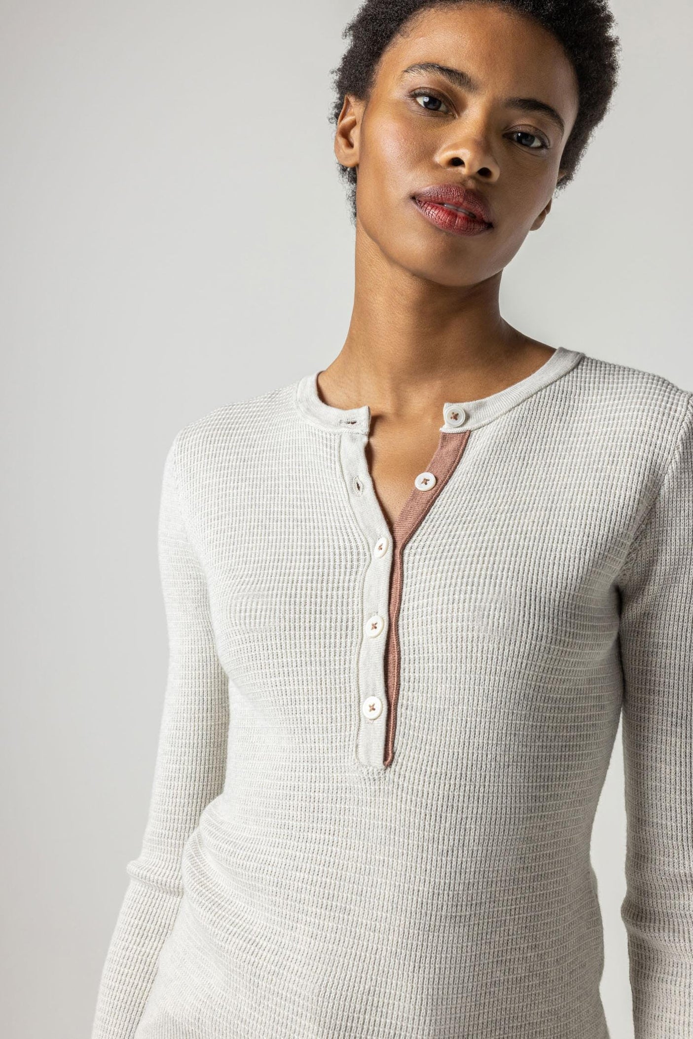 Waffle-Knit Henley Sweater