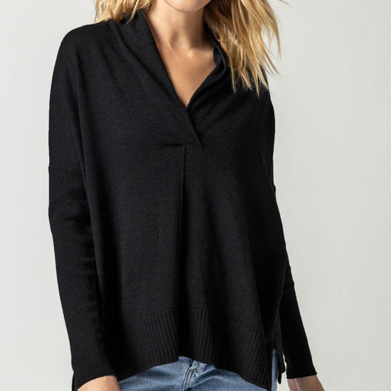 Oversized Shawl Collar Sweater Womens Sweater Black A1