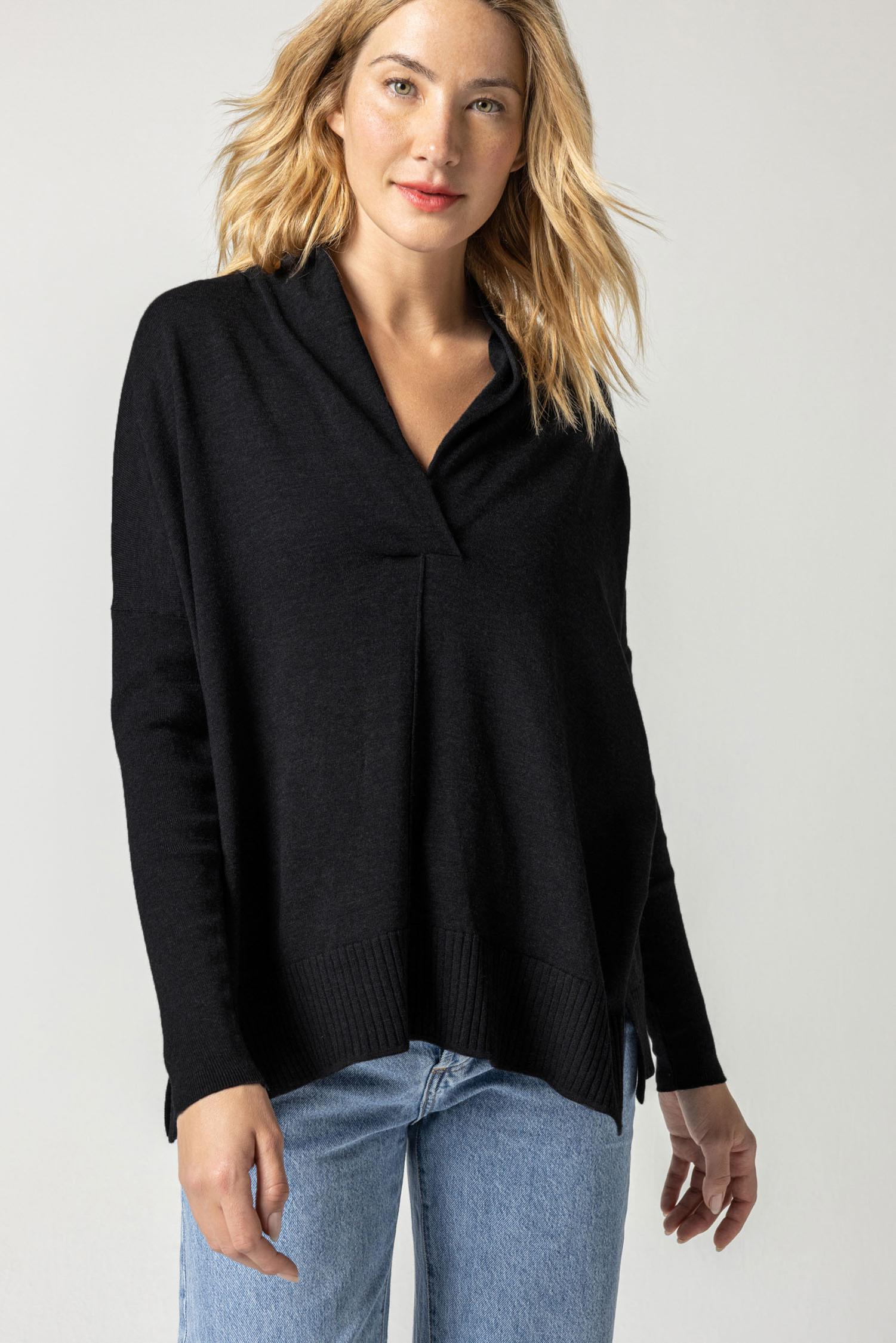 Oversized Shawl Collar Sweater Womens Sweater Black A1