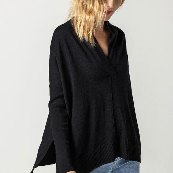 Oversized Shawl Collar Sweater Womens Sweater Black A3