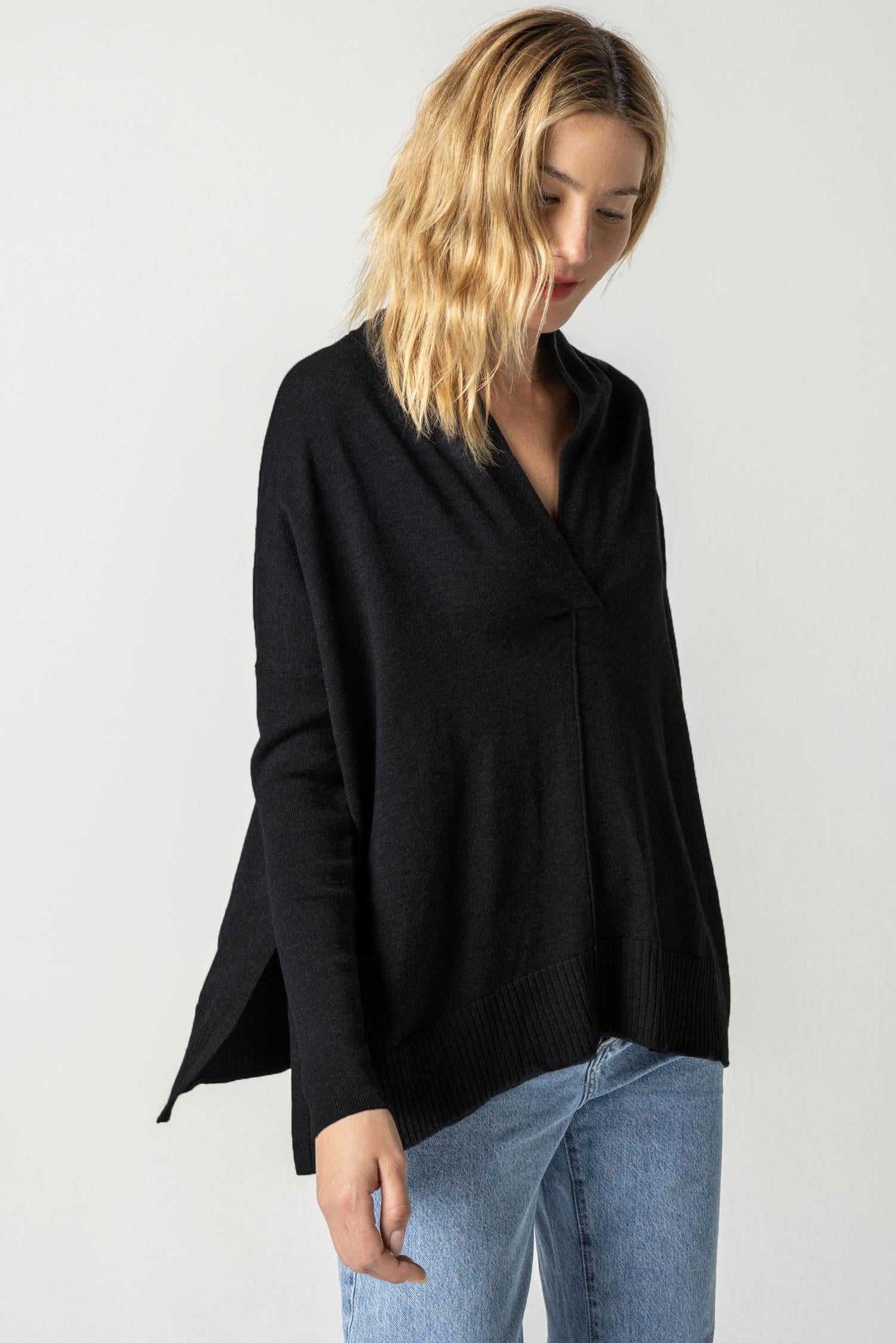 Oversized Shawl Collar Sweater Womens Sweater Black A3