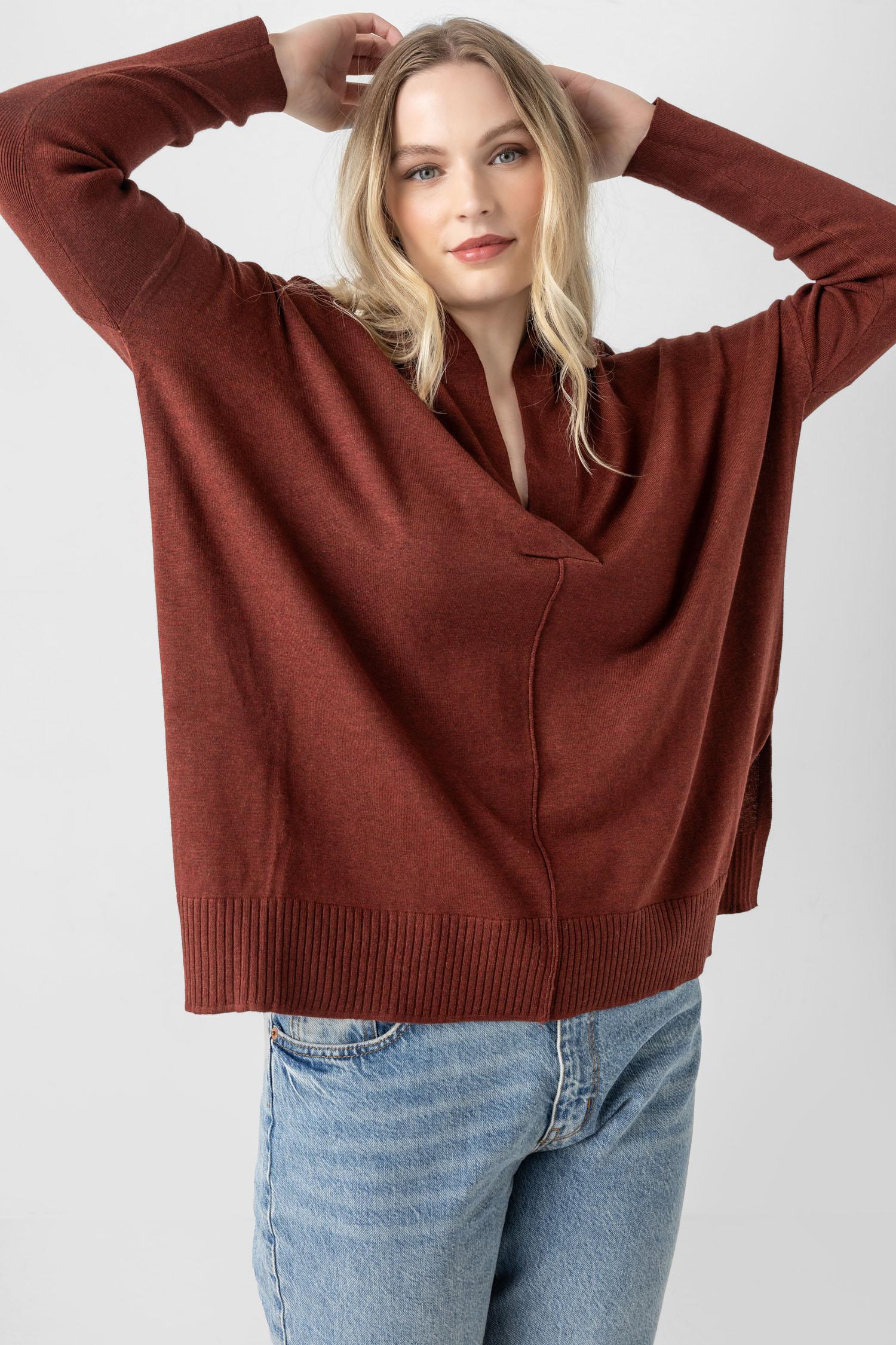 Oversized Shawl Collar Sweater Womens Sweater Mahogany A5