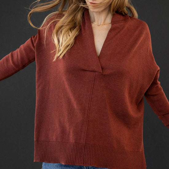 Oversized Shawl Collar Sweater Womens Sweater Mahogany C1