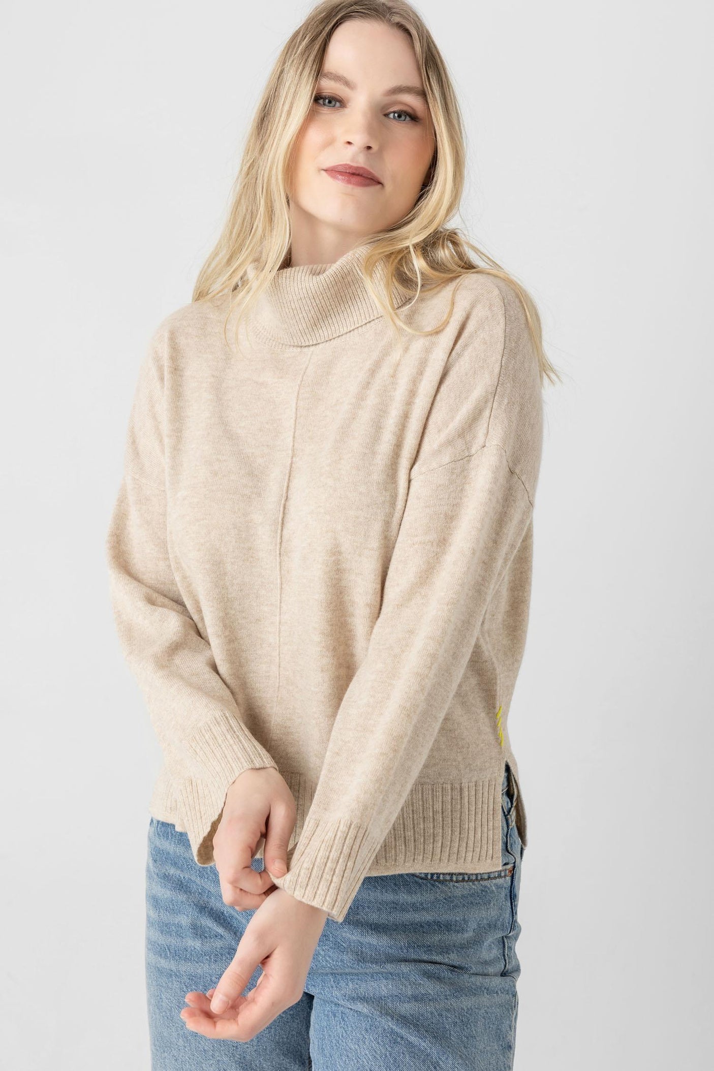 Side Slit Turtleneck Sweater