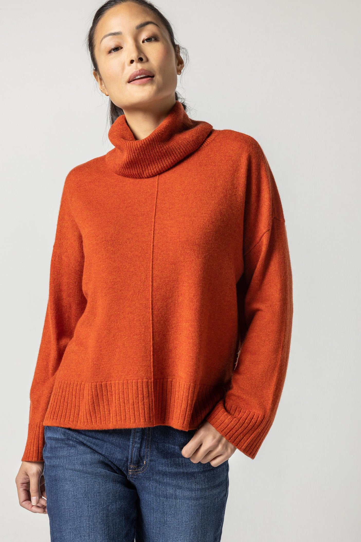 Side Slit Turtleneck Sweater