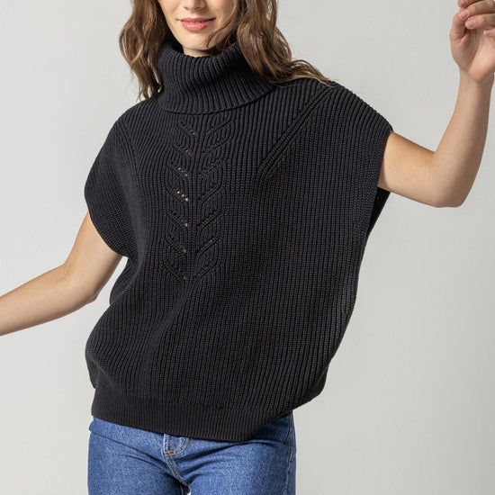 Ribbed Poncho Sweater Womens Sweater Black A2