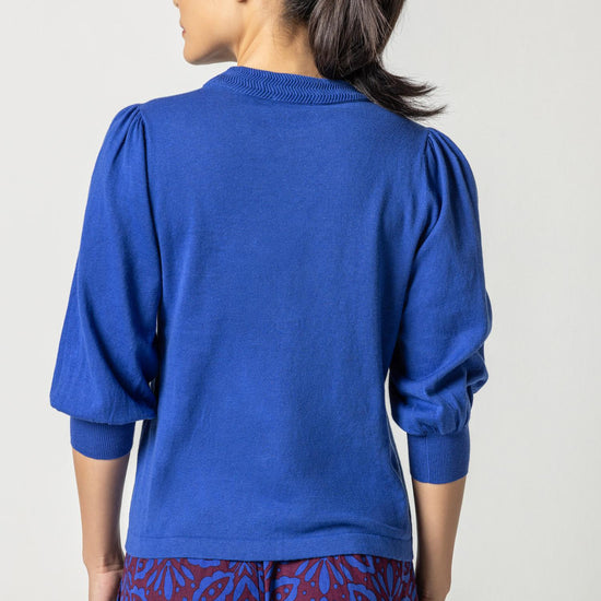 Puff Sleeve Crewneck Sweater Womens Sweater Cobalt A2