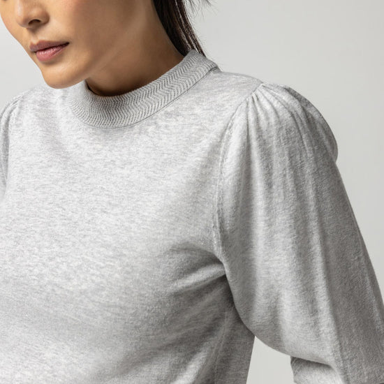 Puff Sleeve Crewneck Sweater Womens Sweater Heather Grey A2