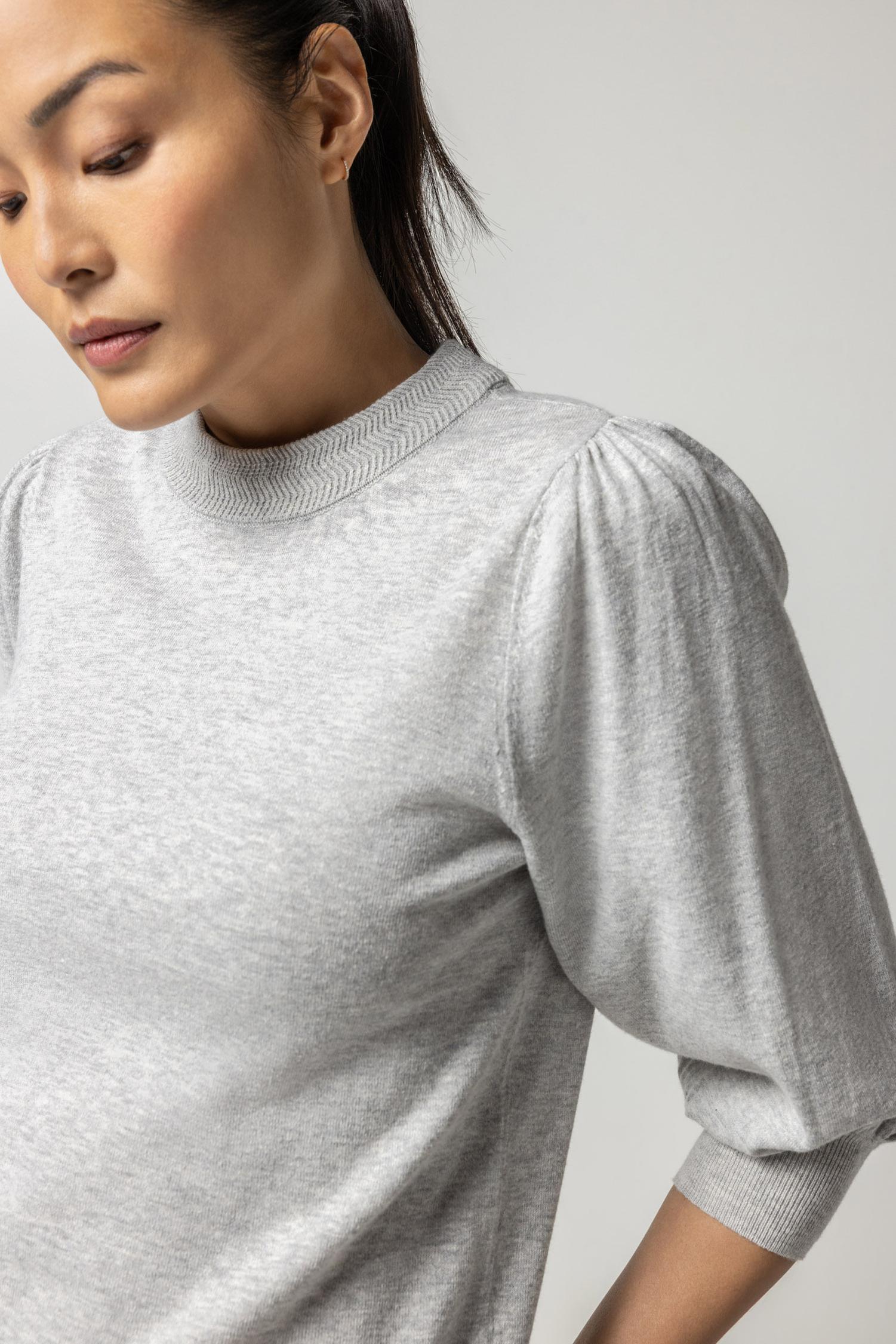 Puff Sleeve Crewneck Sweater Womens Sweater Heather Grey A2