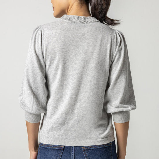 Puff Sleeve Crewneck Sweater Womens Sweater Heather Grey A3