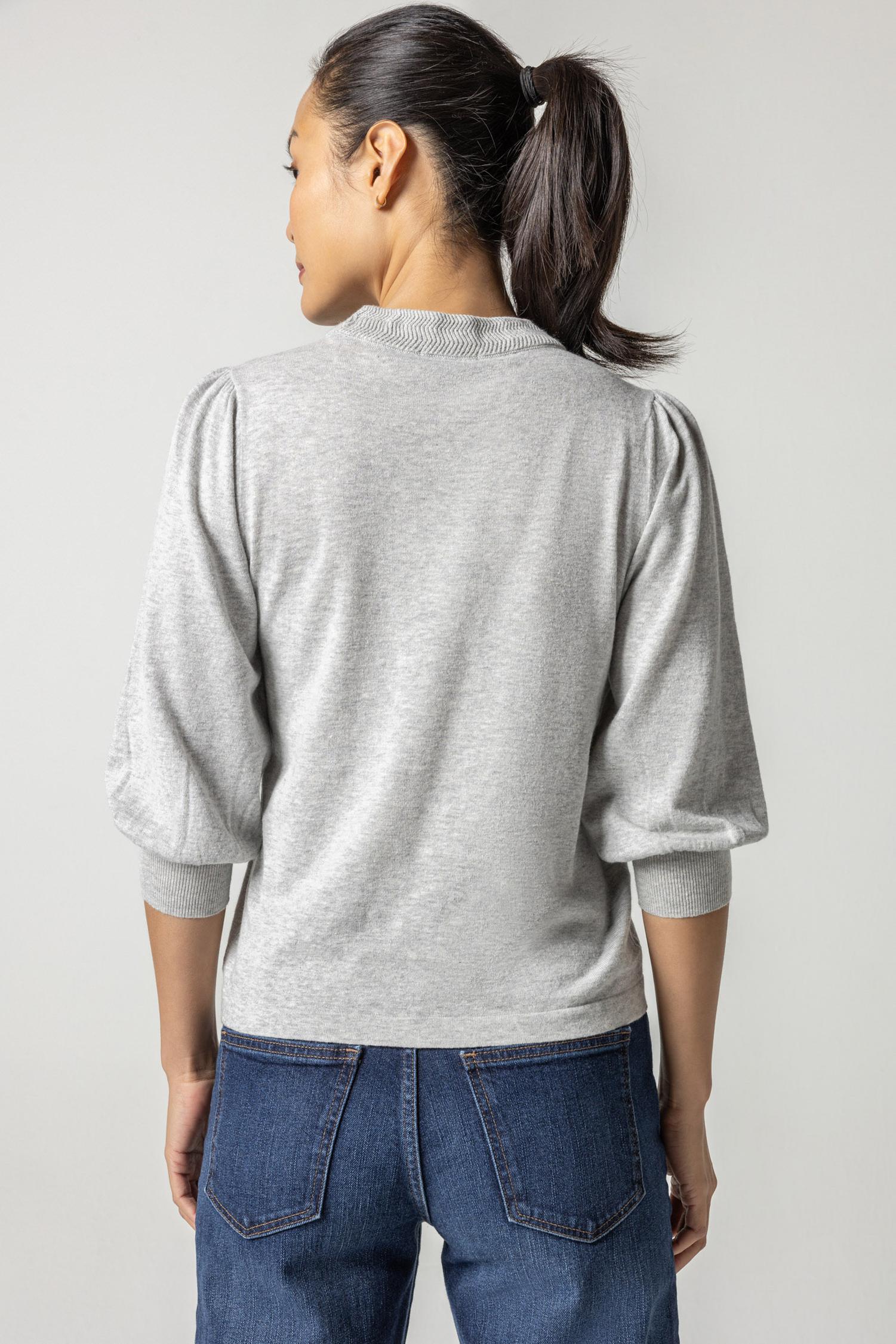 Puff Sleeve Crewneck Sweater Womens Sweater Heather Grey A3