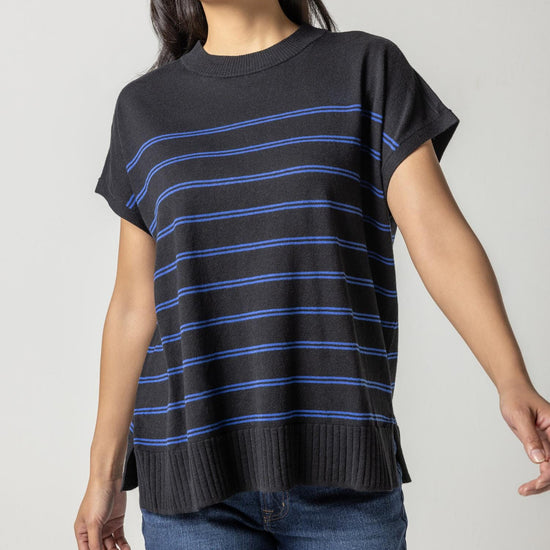 Striped Poncho Sweater Womens Sweater Black Stripe A2