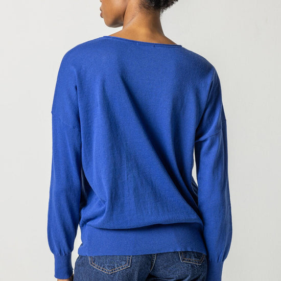 Easy V-Neck Pullover Sweater Womens Sweater Cobalt A2