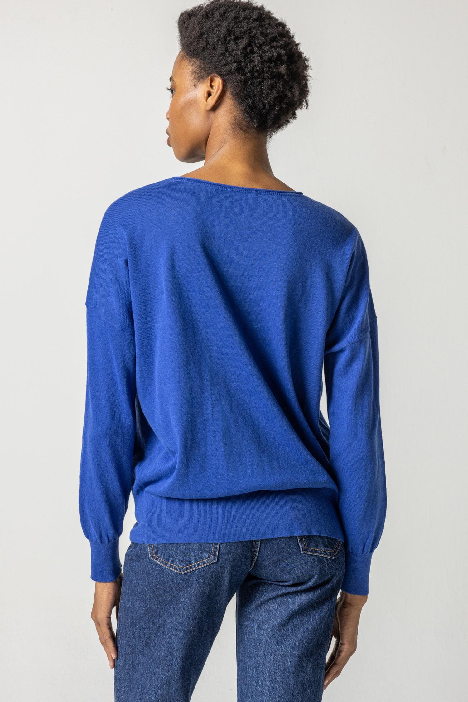 Easy V-Neck Pullover Sweater Womens Sweater Cobalt A2