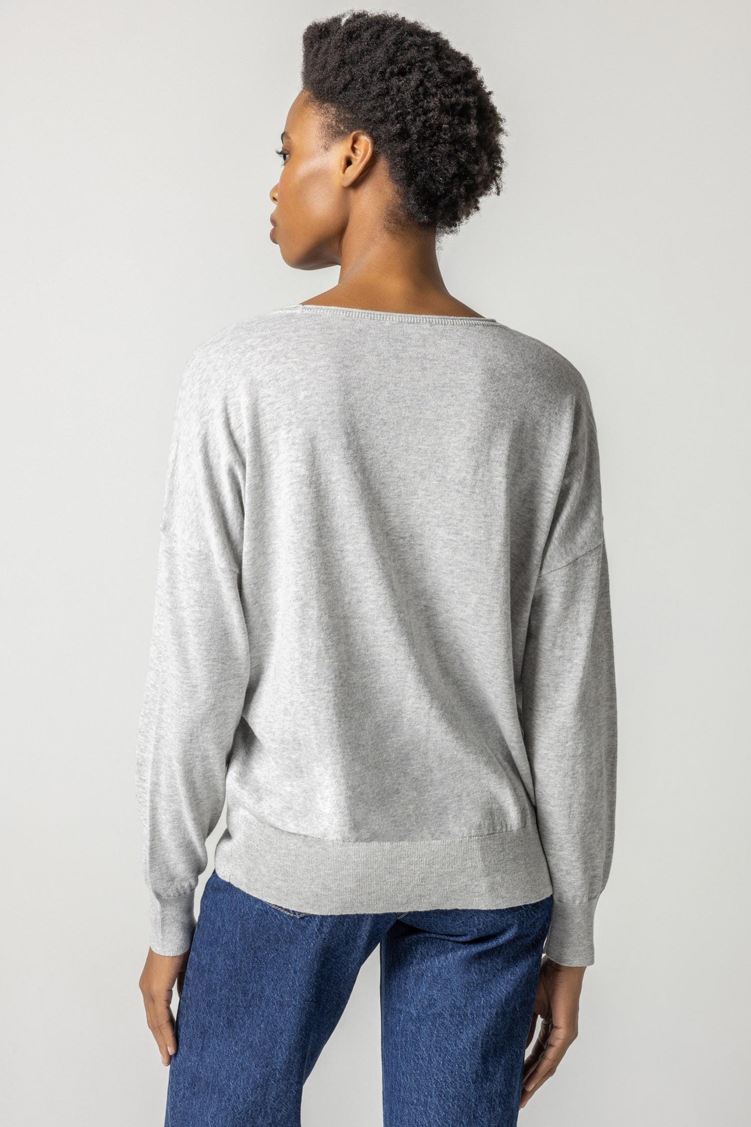 Easy V-Neck Pullover Sweater Womens Sweater Heather Grey A2