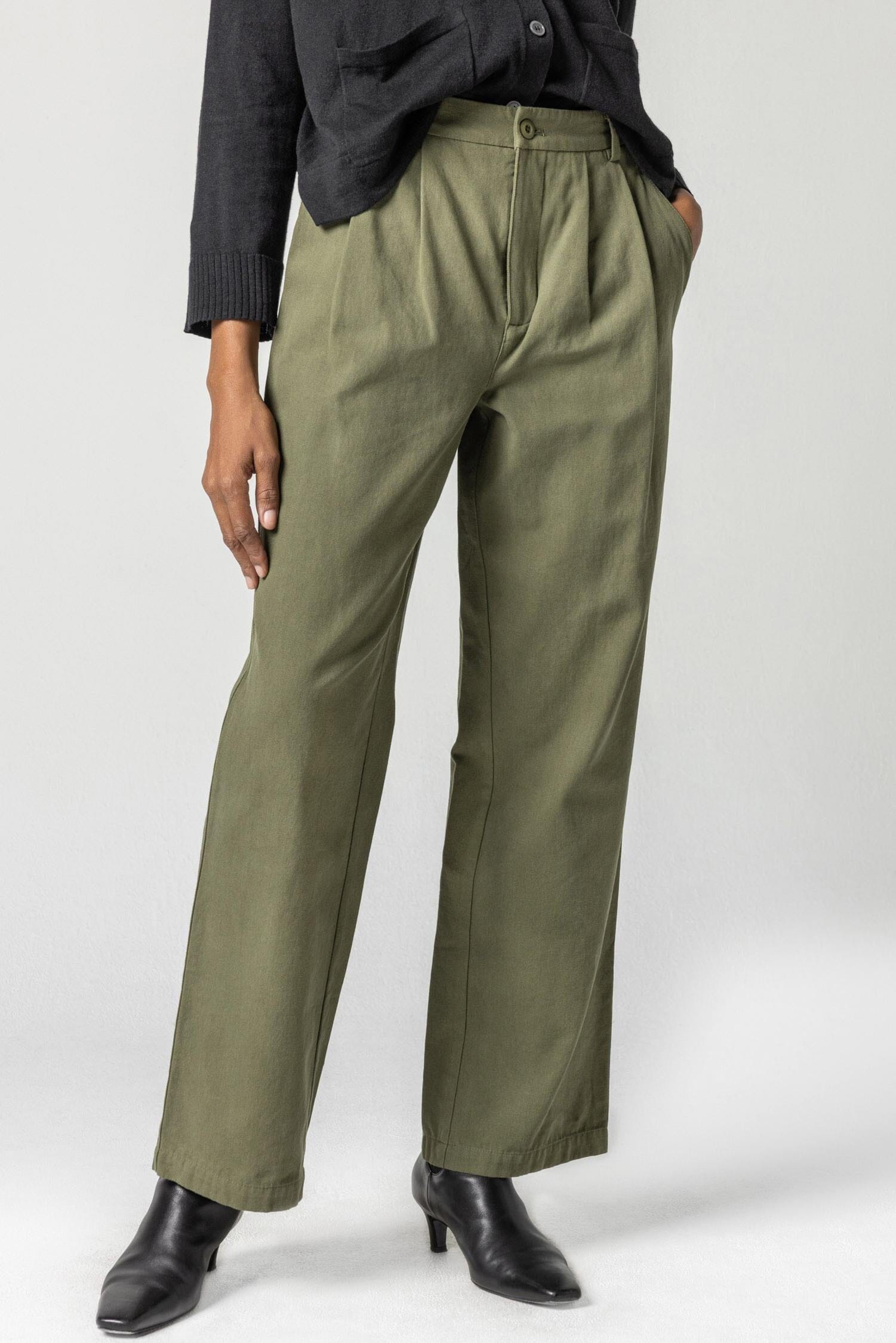 Pleat Front Full Length Pant Womens Pant Army A1