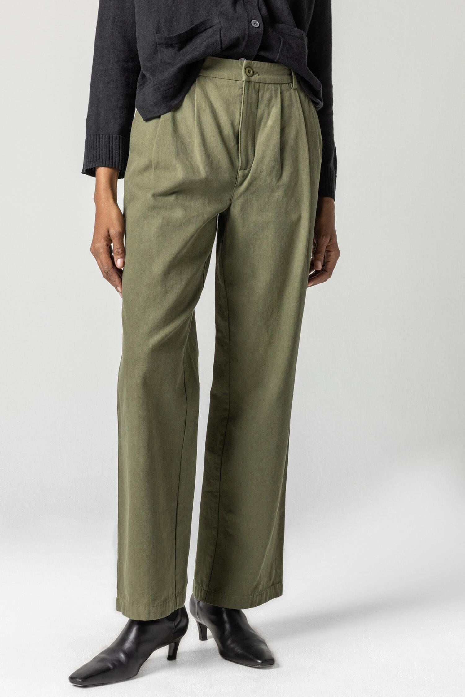 Pleat Front Full Length Pant Womens Pant Army A3