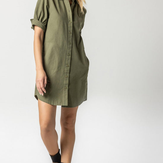 Short Sleeve Shirt Dress Womens Dress Army A1