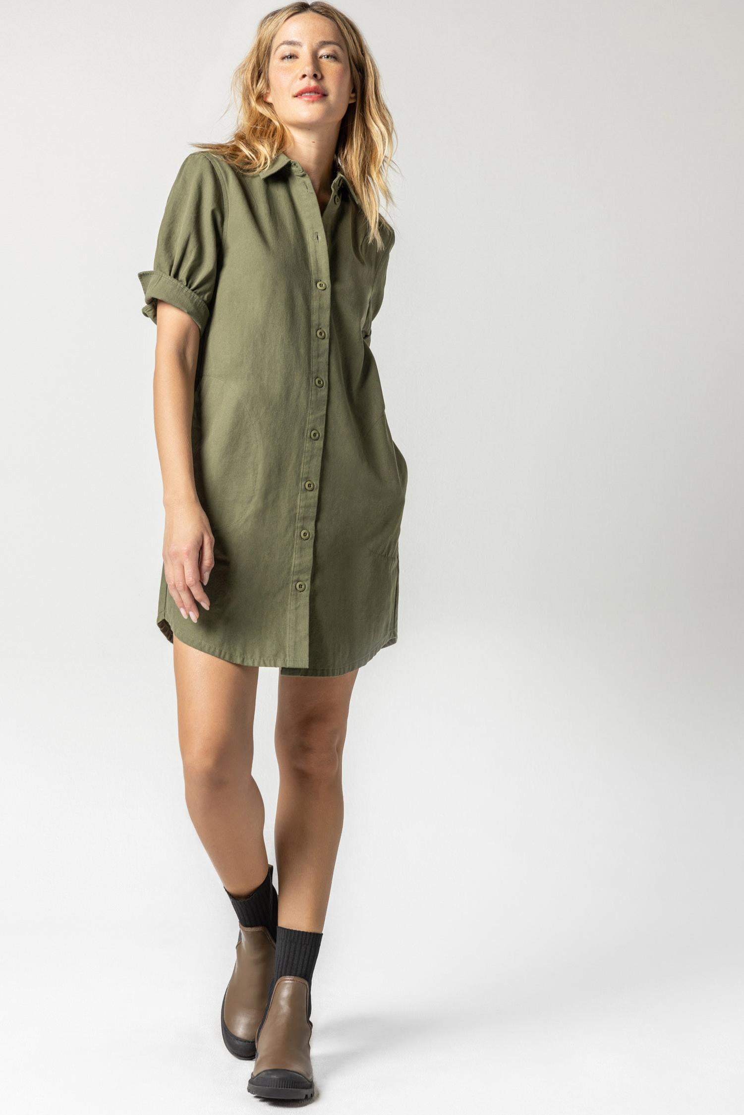 Short Sleeve Shirt Dress Womens Dress Army A1