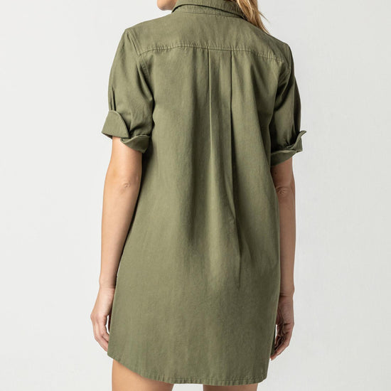 Short Sleeve Shirt Dress Womens Dress Army A2