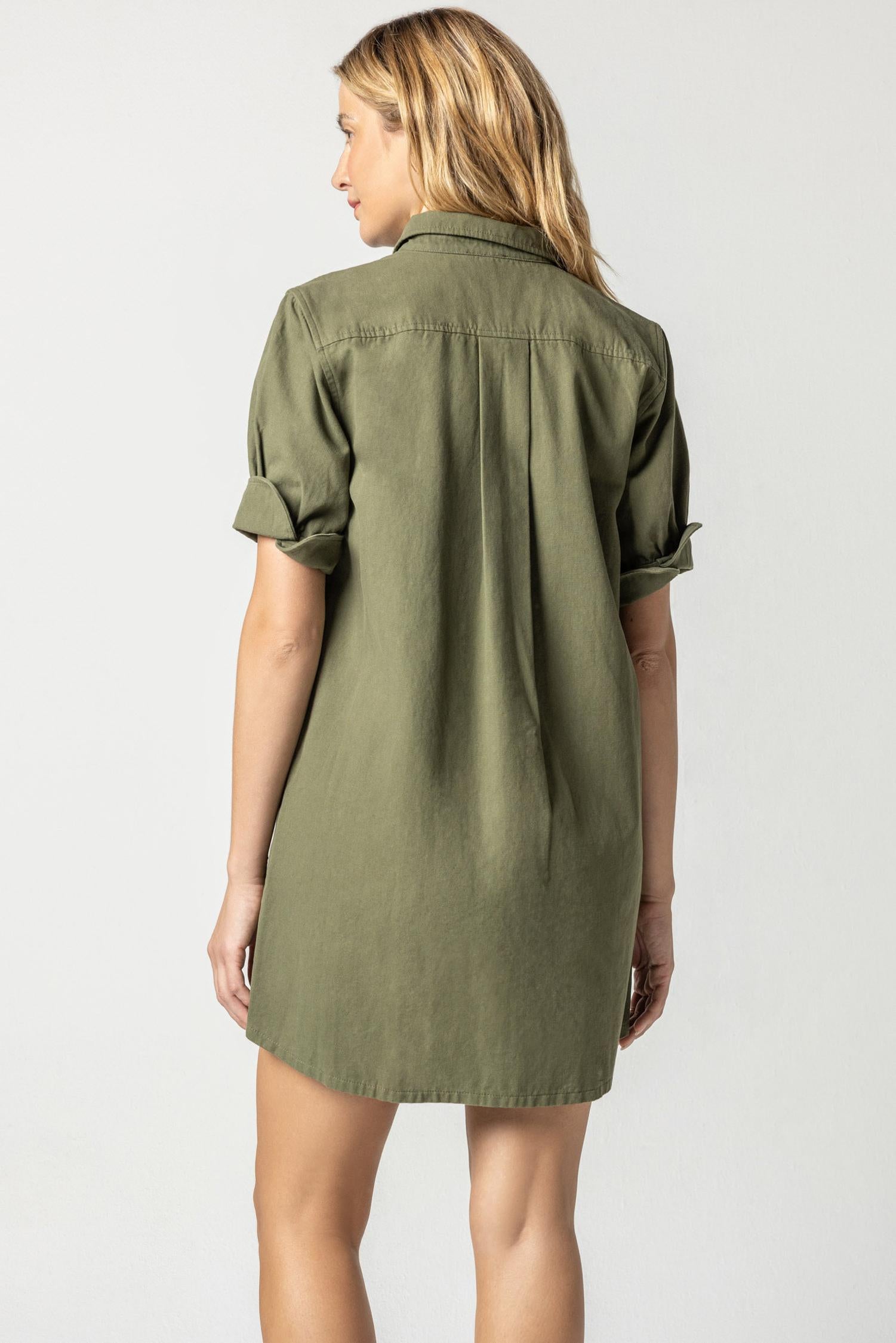 Short Sleeve Shirt Dress Womens Dress Army A2